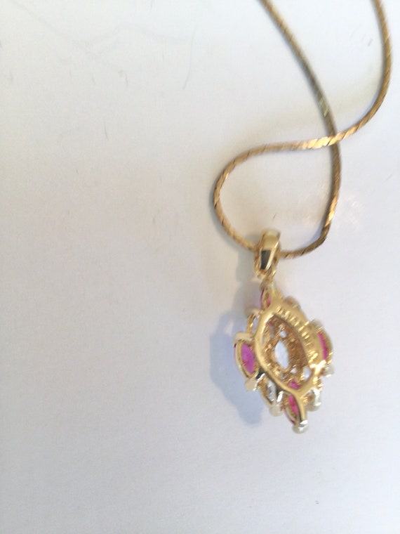 simulated diamond & ruby necklace 14k gold vermei… - image 2