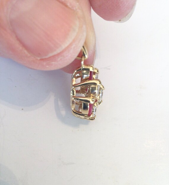 simulated diamond & ruby necklace 14k gold vermei… - image 6