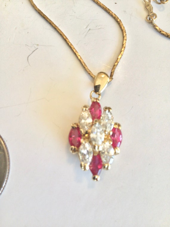 simulated diamond & ruby necklace 14k gold vermei… - image 5