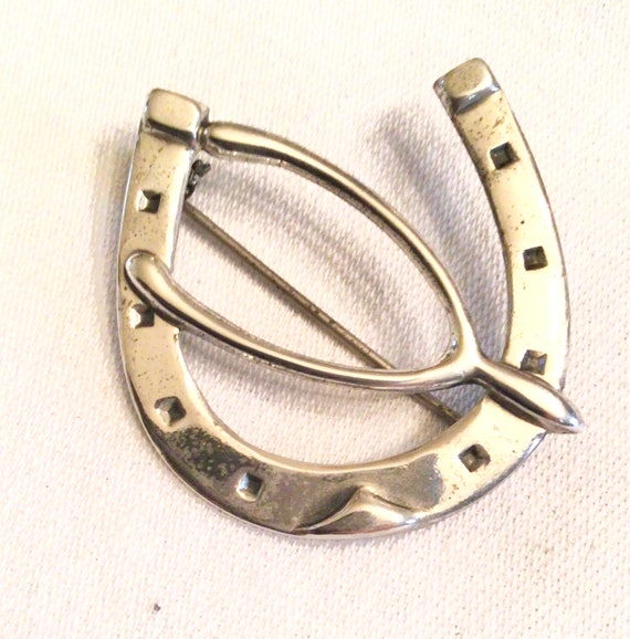 Vintage sterling silver lucky horseshoe brooch Ke… - image 1