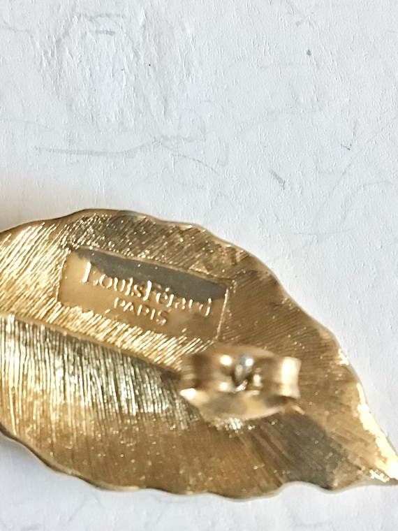 Vintage Louis Feraud Paris gold leaf stud earring… - image 4