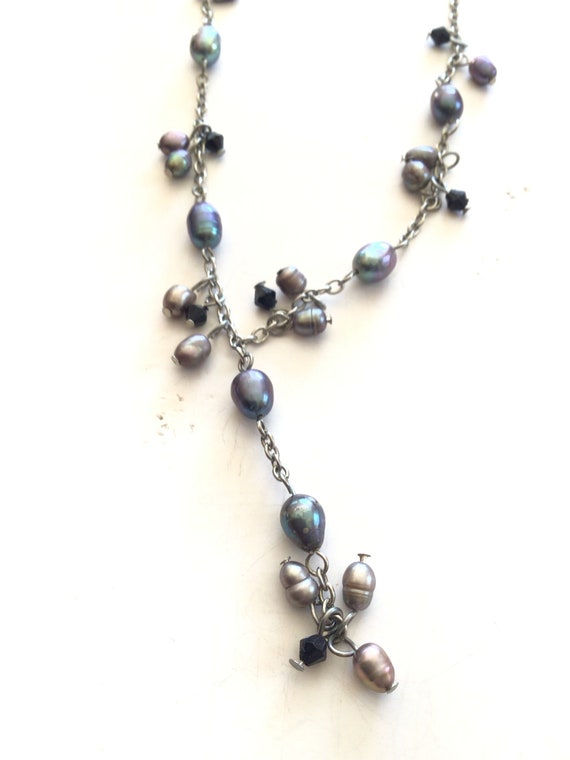 Vintage Peacock pearls lariat necklace freshwater… - image 6