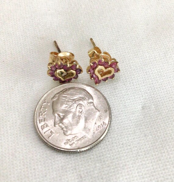 14k Gold Ruby Heart Stud Earrings: July Birthston… - image 3