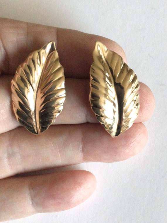 Vintage Louis Feraud Paris gold leaf stud earring… - image 3