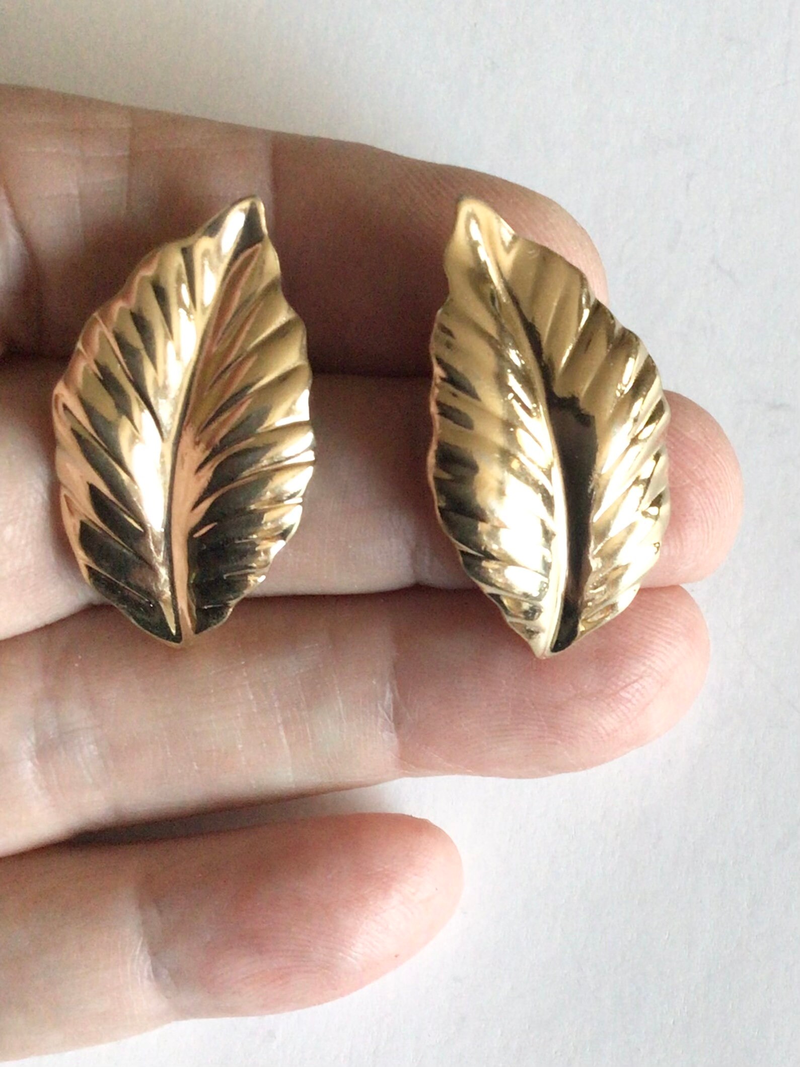 Vintage Louis Feraud Paris gold tone Pierced Earrings Leaves