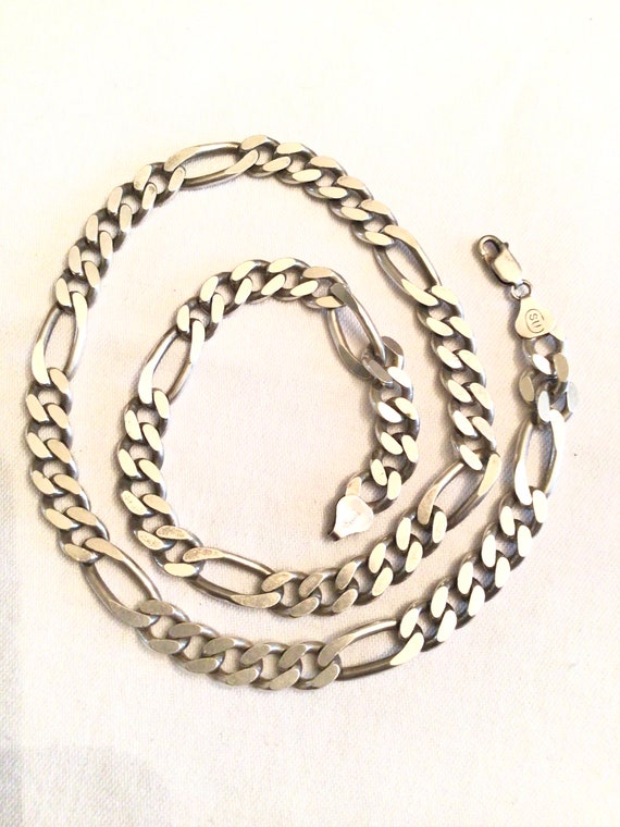 Heavy sterling silver Figaro chain necklace 20 in… - image 2