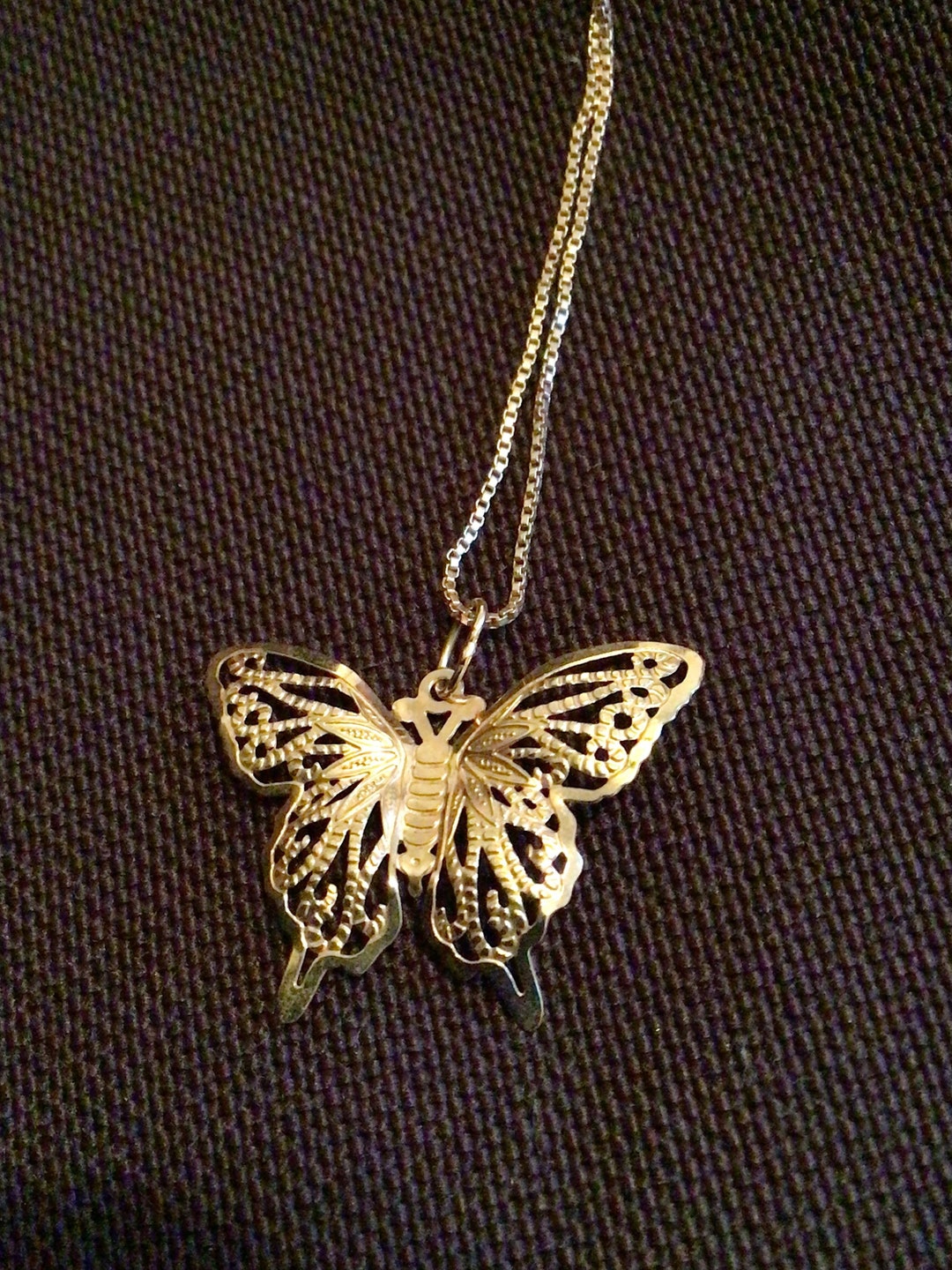 Solid Gold Butterfly Charm Necklace 14K Gold Butterfly & Chain 24 Inches Etsy