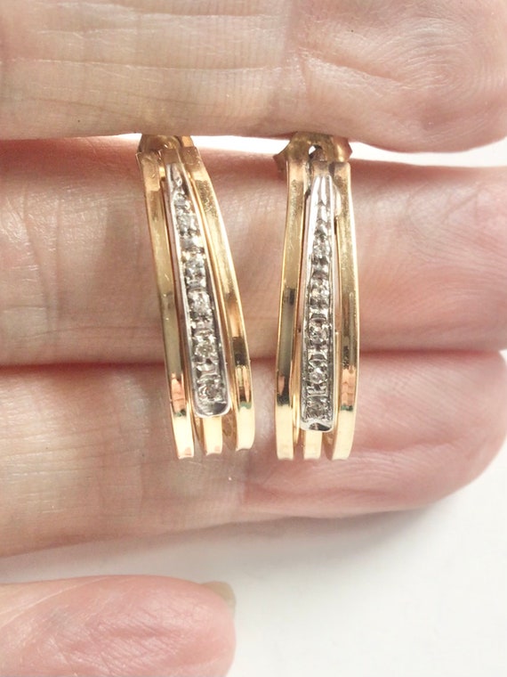 14k solid gold diamond half hoop earrings J hoop d