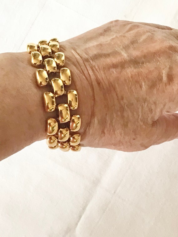 retro 1960s wide Krementz gold link bracelet heavy