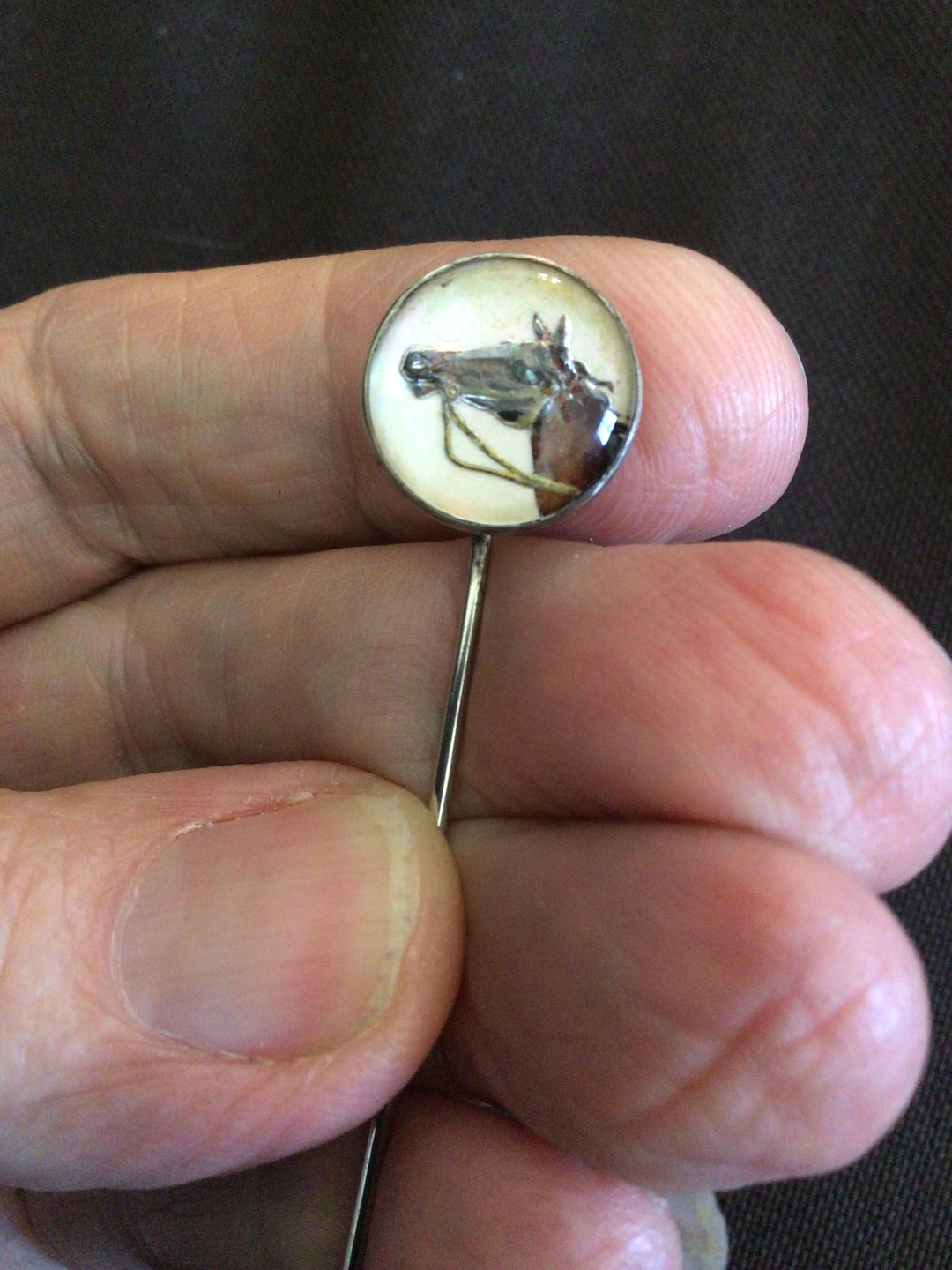 Antique Rock Crystal Horse Stick Pin Sporting Jewelry, Horse or Cowgirl