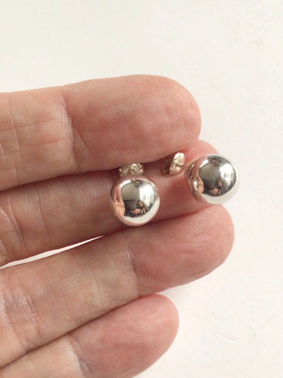 Large 8mm sterling silver ball stud earrings silv… - image 1