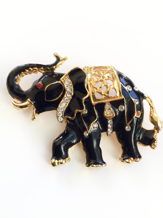 GOP Republican mascot brooch enameled black eleph… - image 1