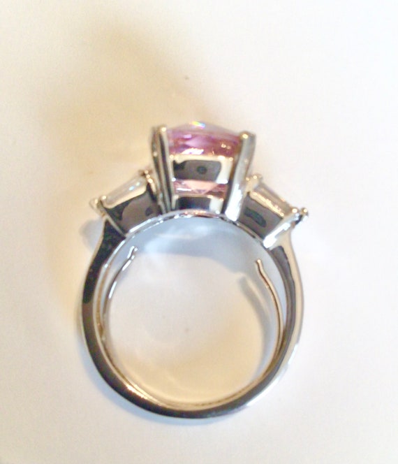 Vintage sparkling pink CZ statement ring huge cus… - image 3