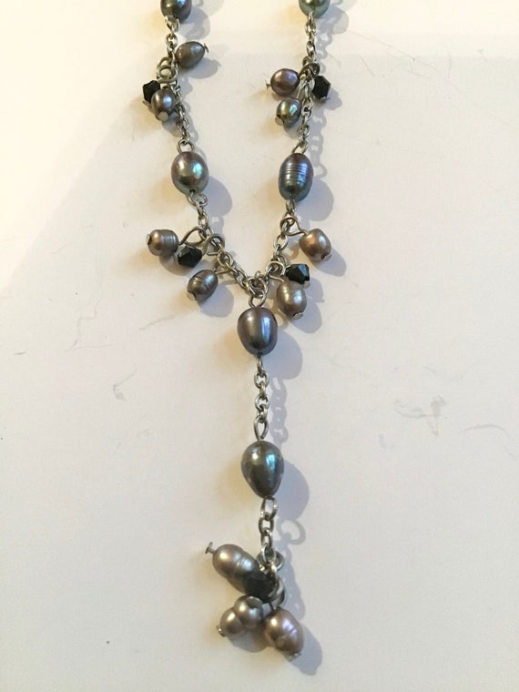 Vintage Peacock pearls lariat necklace freshwater… - image 4