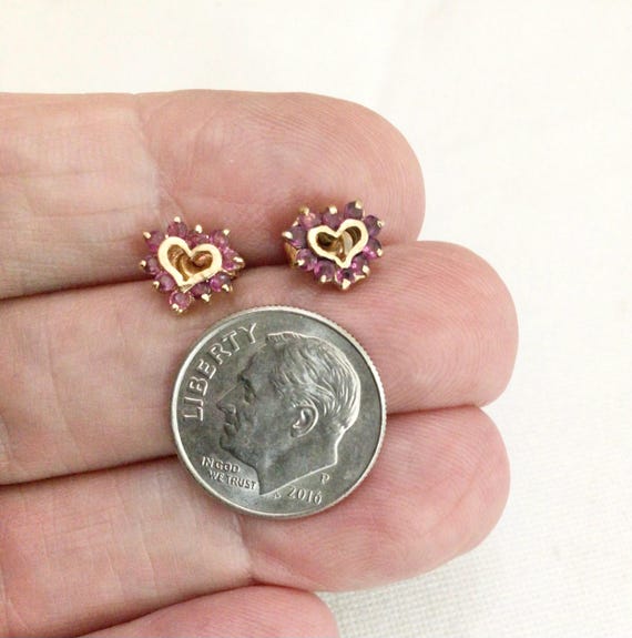 14k Gold Ruby Heart Stud Earrings: July Birthston… - image 2
