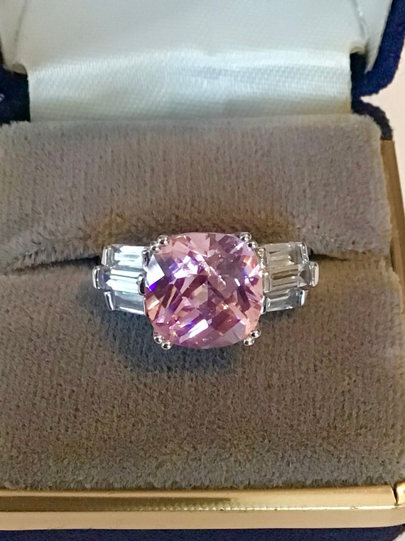 Vintage sparkling pink CZ statement ring huge cus… - image 1