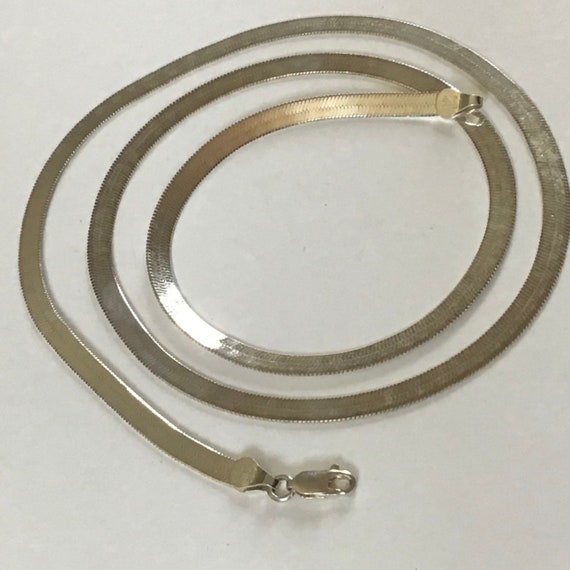 Vintage wide sterling silver snake chain necklace… - image 1