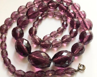 Victorian Amethyst Czech Glass Bead Necklace: Faceted Purple Jewelry