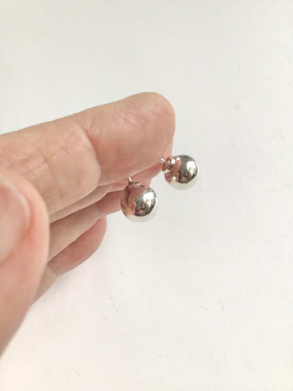 Large 8mm sterling silver ball stud earrings silv… - image 3