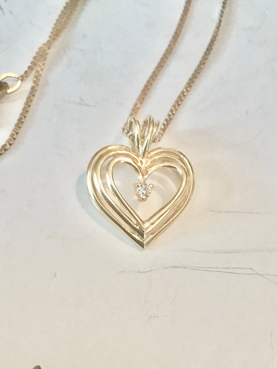 14k Gold natural Diamond Heart Necklace: Open Heart Love Jewelry