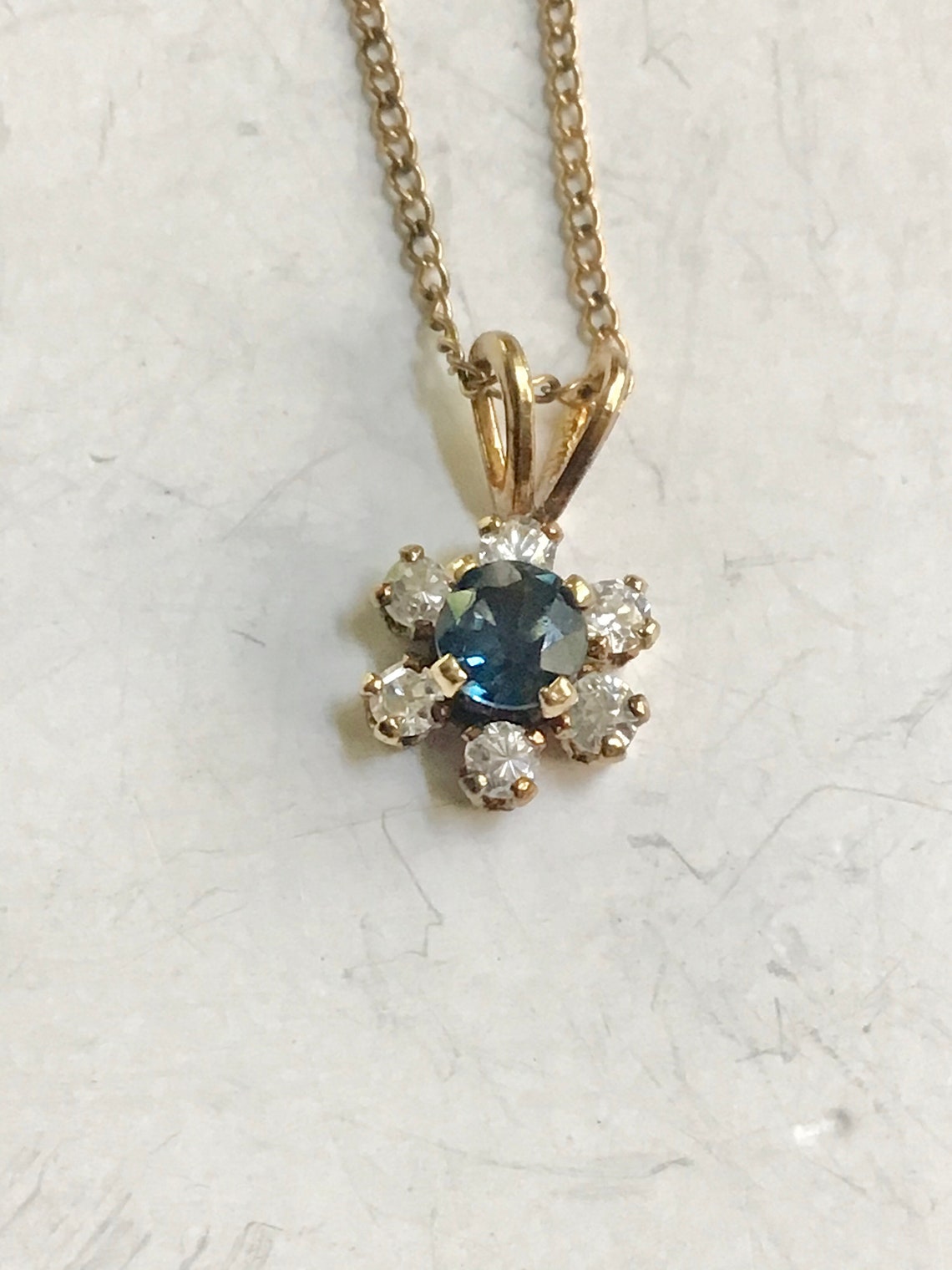 Vintage Faux Sapphire Diamond Necklace Deep Blue Center Stone - Etsy