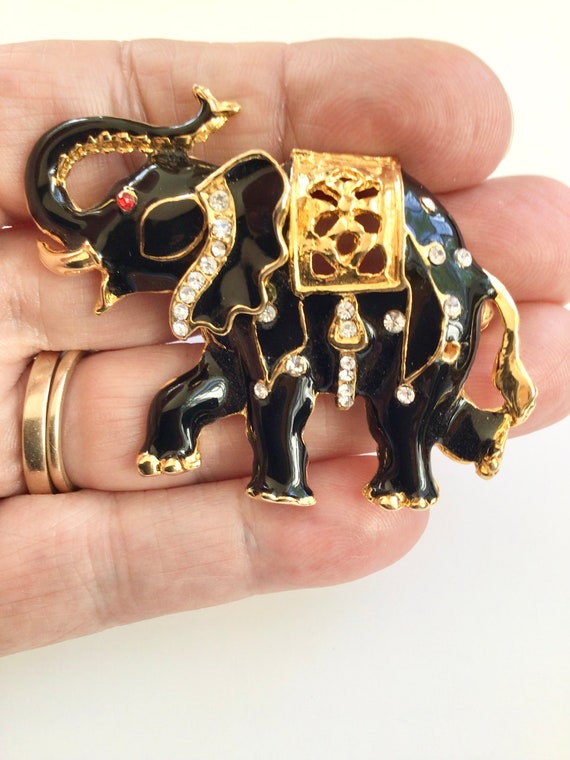 GOP Republican mascot brooch enameled black eleph… - image 4