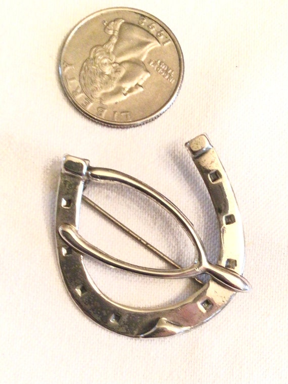 Vintage sterling silver lucky horseshoe brooch Ke… - image 3
