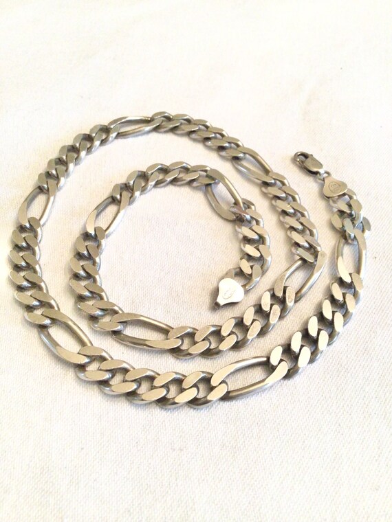 Heavy sterling silver Figaro chain necklace 20 in… - image 5