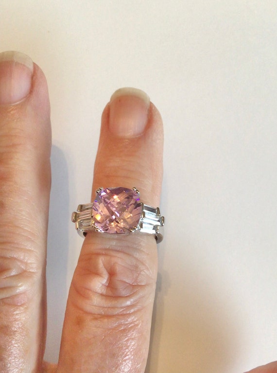 Vintage sparkling pink CZ statement ring huge cus… - image 4