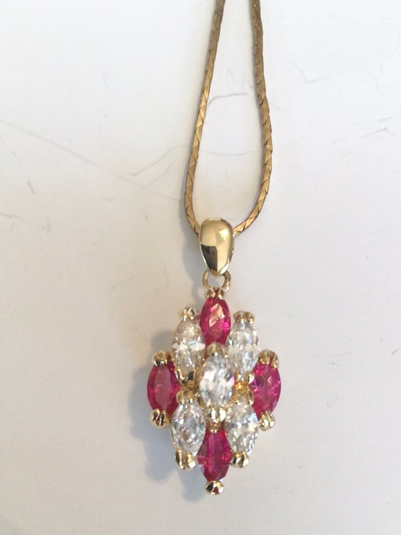 simulated diamond & ruby necklace 14k gold vermei… - image 1