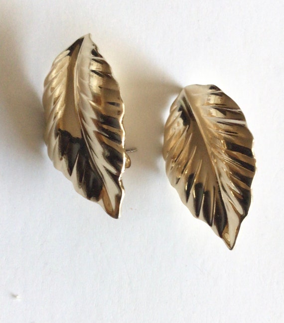 Vintage Louis Feraud Paris gold leaf stud earring… - image 1