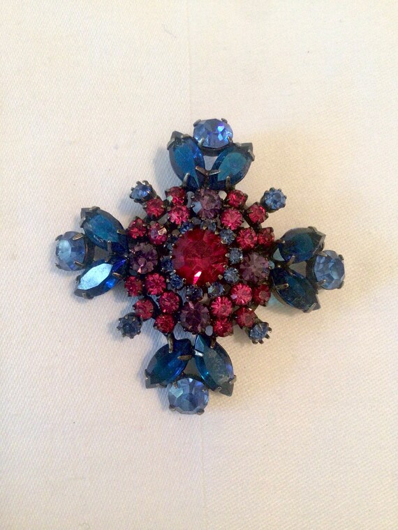 Vintage Colorful costume jewelry brooch jeweled M… - image 2