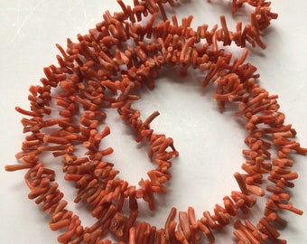 Vintage long natural red coral necklace not dyed salmon red branch coral extra long 36 inches