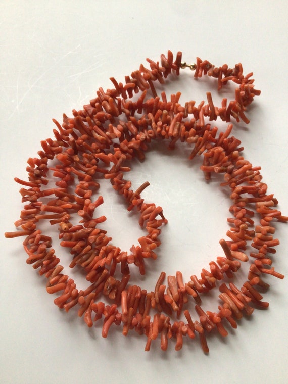 Vintage long natural red coral necklace not dyed s