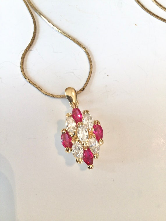 simulated diamond & ruby necklace 14k gold vermei… - image 4