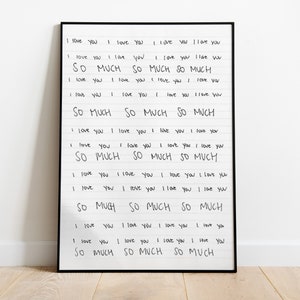 Póster "Te amo tanto" / Arte mural con carta de amor digital / Descarga instantánea