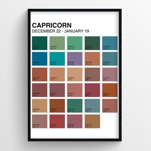 Steenbok Pantone kleuren verjaardagskaart | DIGITALE DOWNLOAD Muurkunst | Astrologie & sterrenbeeld poster