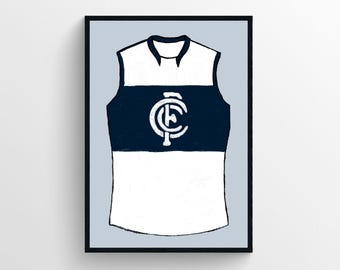 Vintage Carlton Blues Jersey Print, AFL Football Wall Art, Australian Football Poster, Carlton Fan Gift, AFL Memorabilia Decor, Footy Print