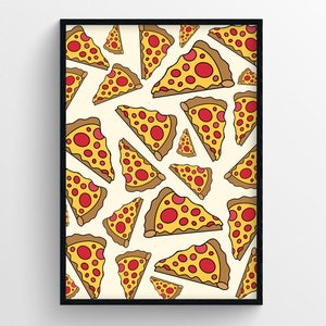 Yellow Pizza Pattern Poster | Illustrated Kitchen Decor | Digital Download