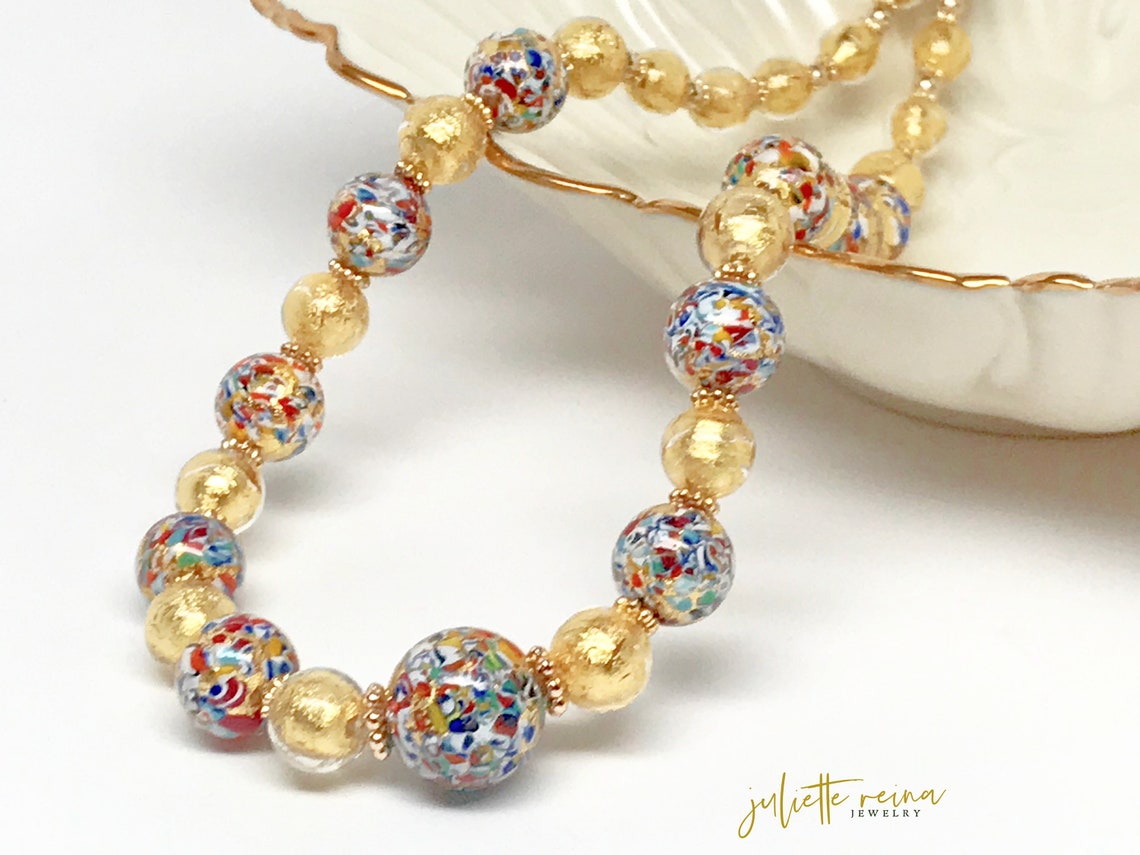Gold Foil Bead Necklace with Klimt Focal Beads 24 Etsy