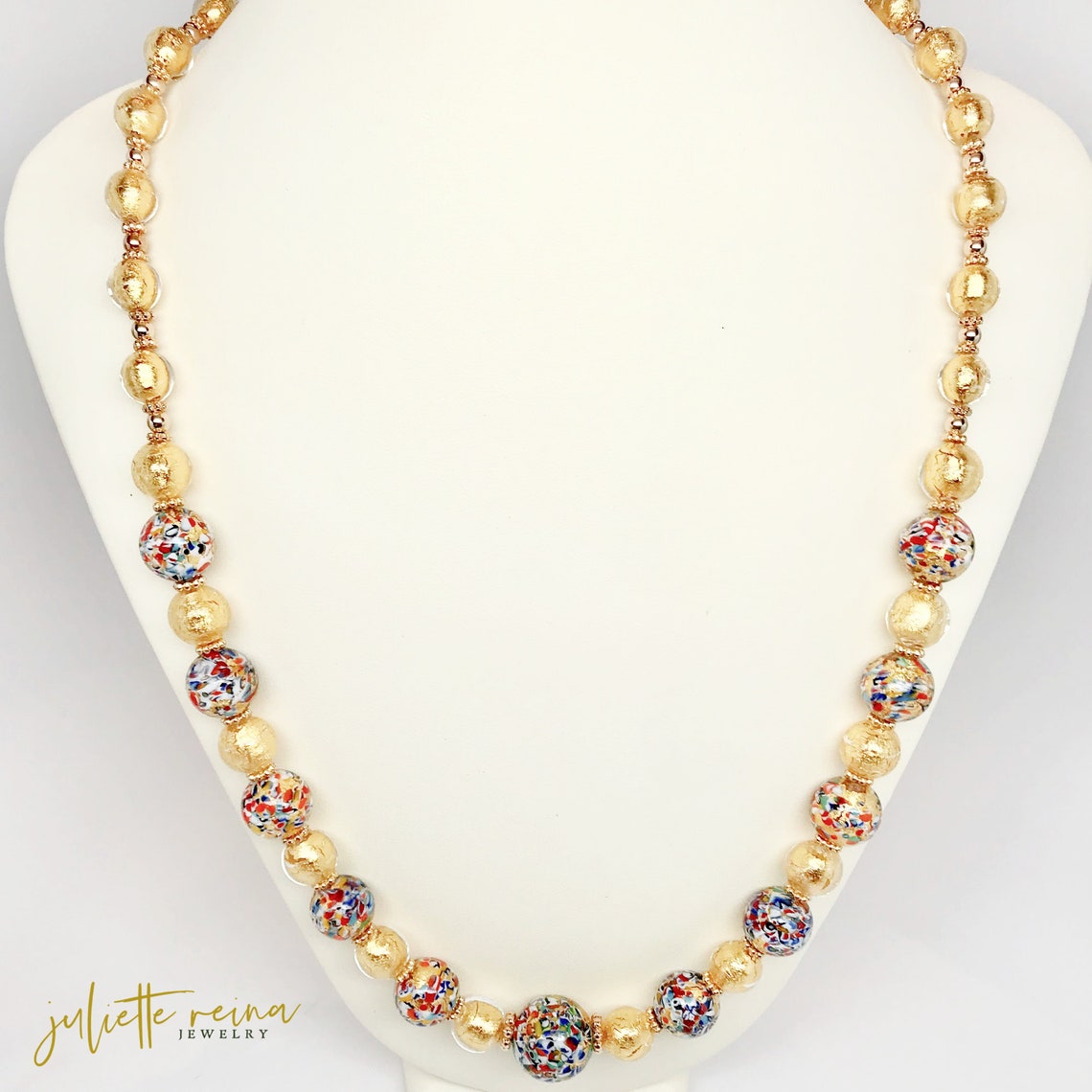 Gold Foil Bead Necklace with Klimt Focal Beads 24 Etsy