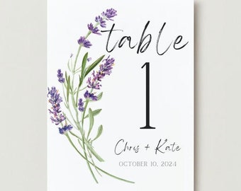 Lavender Wedding Table Numbers, Printable Table Numbers, Editable Table Number Template, Table Number Signs, Wedding Signage, Lavender