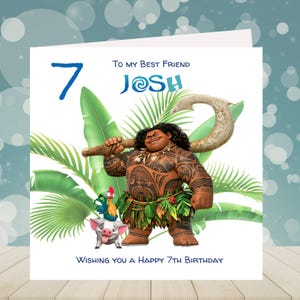 Moana - Maui gepersonaliseerde verjaardagskaart - zoon kleinzoon broer neef vriend 1 2 3 4 5 6 7 8 9 10 elke leeftijd, relatie en naam