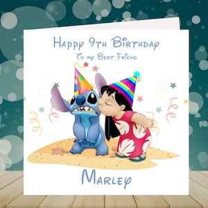 Tarjeta de cumpleaños personalizada de Lilo y Stitch 1, 2, 3, 4, 5, 6, 7, 8, 9 y 10 para hija, nieta, hermana, sobrina, amiga