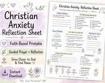 Hoja de reflexión cristiana sobre la ansiedad / Página del diario de oración basado en la fe / Descarga en PDF