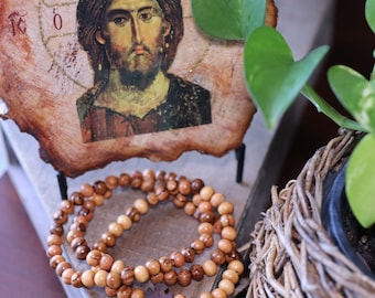Olive Wood Prayer Bead Bracelet: Christian Chotki with Wooden Cross