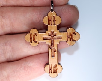 High Quality Canadian Cherry Wood IC XC NiKa Orthodox Cross Pendant Necklace DIY Christian Chotki Prayer Beads Wooden Catholic Anglican
