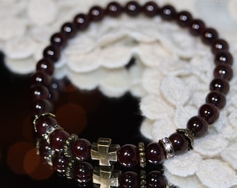 Garnet Prayer Bead Bracelet: Byzantine Cross, Orthodox Komboskini