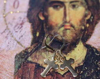 Surgical Steel Waterproof Elegant Small Cross Dangling Earings Christian Jewelry Gift Women Girls Baby Baptism Pretty Orthodox Dainty