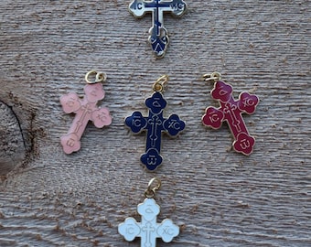 Budded Orthodox Cross Pendant: Enamel Christian Jewelry